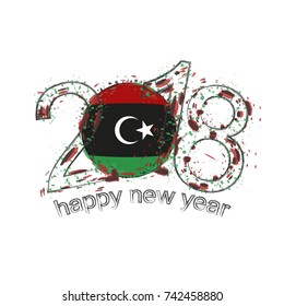 2018 Happy New Year Libya grunge vector template for greeting card, calendars 2018, seasonal flyers, christmas invitations and other.