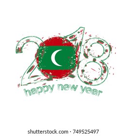 2018 Happy New Year Maldives grunge vector template for greeting card, calendars 2018, seasonal flyers, christmas invitations and other.