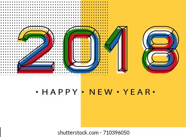 2018 Happy new year. Memphis style numbers. Design of greeting card. Vector illustration.