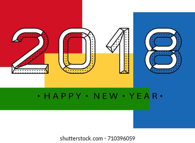 2018 Happy new year. Memphis style numbers. Geometric trendy design. Design of greeting card. Vector illustration.