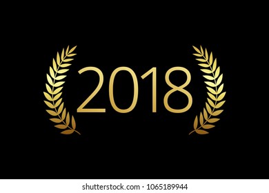 2018 A Happy New Year, merry xmas, graduating greetings with palms framed. Luxurious premium isolated golden round graduates awards sign or 20, 10, 80 th anniversary retro numbers. Branches template