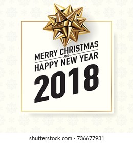 2018 happy new year and merry christmas vector greeting card and poster design with golden ribbon and light.