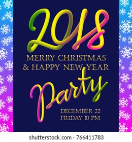 2018 Happy New Year and Merry Christmas Party golden and fluid colors invitation poster design.