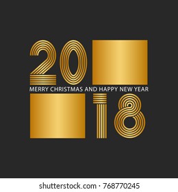2018 Happy New Year and Merry Christmas shiny golden number on the black background.