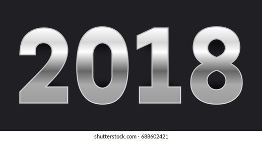 2018 Happy New Year. Metallic numbers on black background. Vector EPS10