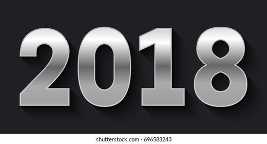 2018 Happy New Year. Metallic numbers with shadow on black background. Vector EPS10