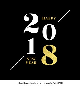 2018 Happy new year numbers and lettering for greeting card, calendar, poster, invitation on black background with gold glitter folio effect. Vector illustration.