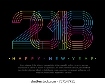 2018 Happy new year. Numbers minimalist style. Vector linear numbers. Design of greeting card. Vector illustration.