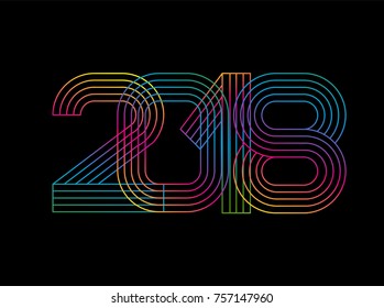 2018 Happy new year. Numbers minimalist style. Vector linear numbers. Design of greeting card. Vector illustration.