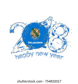 2018 Happy New Year Oklahoma US State  grunge vector template for greeting card, calendars 2018, seasonal flyers, christmas invitations and other.