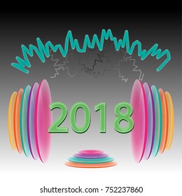 2018 Happy New Year on the background of a colorful design element for presentations, postcards and posters. Vector illustration ,dream color