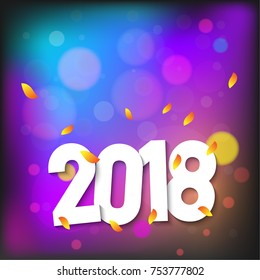 2018 Happy new year on blurred and bokeh background with glitter pieces of papers background, vector eps10 illustration.