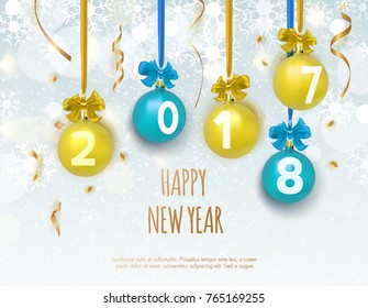 2018 Happy New Year on winter background with snow and snowflake, for presentations, flyers, leaflets, postcards and posters. Vector illustration EPS10
