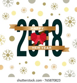 2018 Happy New Year on flat christmas background, for presentations, flyers, leaflets, postcards and posters. Vector illustration EPS10
