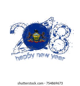 2018 Happy New Year Pennsylvania US State  grunge vector template for greeting card, calendars 2018, seasonal flyers, christmas invitations and other.