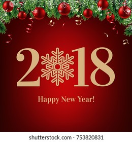 2018 Happy New Year Postcard With Gradient Mesh, Vector Illustration