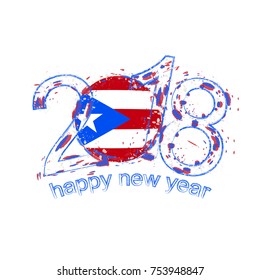 2018 Happy New Year Puerto Rico grunge vector template for greeting card, calendars 2018, seasonal flyers, christmas invitations and other.