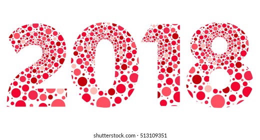 2018 Happy New Year red and pink bubbles vector isolated symbol