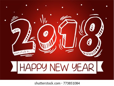 2018 happy new year, red design snow
