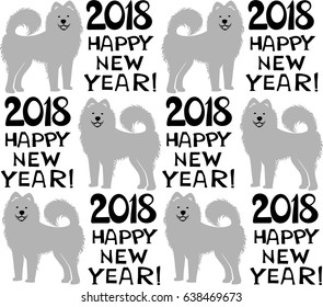 2018 Happy New Year! Seamless white pattern.  Celebration background with dog. vector illustration