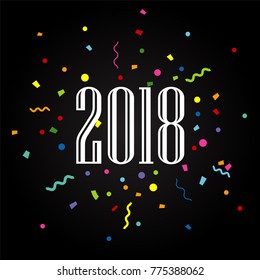 2018 Happy New Year sign with confetti and streamers, vector illustration