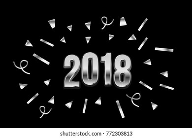 2018 happy new year silver shiny design vector illustration