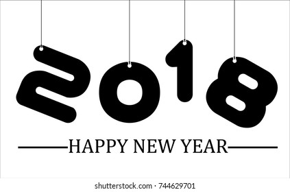 2018 happy new year  simple writing black seven