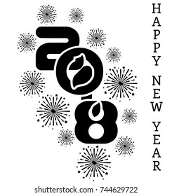 2018 happy new year  simple writing black six