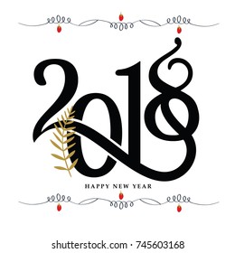 2018 2018 happy New year, Simple abstract vector illustration of Christmas card with calligraphic inscription 2018 and congratulations with a happy New year with the frame, happy New year 2018