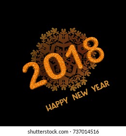 2018 Happy New Year with sparkling glitter golden snowflake Holidays background.