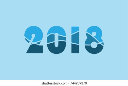 2018 happy new year text with decoration in celebrate style blue tone color for wallpaper banner