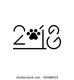 2018 Happy New Year text. The inscription 2019 with the imprint of dog's paw as a symbol of the 2018 Chinese new year