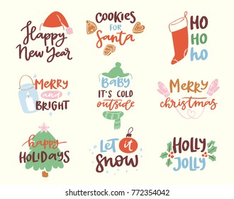 2018 happy New Year text logo badge lettering holiday calendar print design Merry Christmas newborn party illustration