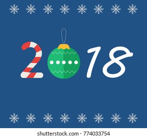 2018 Happy New Year text for card for your design. Vector illustration.