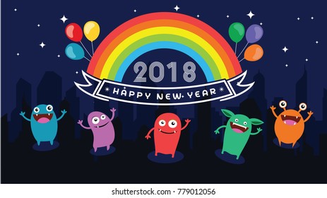 2018 Happy New Year text for card for your design. Fun 2018. Vector illustration. Banner