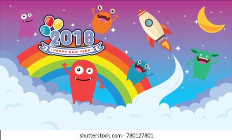 2018 Happy New Year text for card for your design. Fun 2018. Vector illustration. Banner. Poster