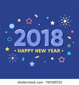 2018 Happy New Year trendy on blue background. 