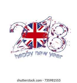 2018 Happy New Year United Kingdom grunge vector template for greeting card, calendars 2018, seasonal flyers, christmas invitations and other.