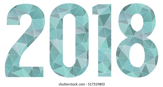 2018 Happy New Year vector, blue low poly symbol isolated