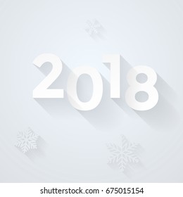 2018 Happy New Year vector background with light silver snowflakes pattern and white frosty numbers for Xmas holiday greeting poster or calendar.