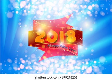 2018 happy new year. Vector illustration for design of calendar, poster, New Year party. Blue background.