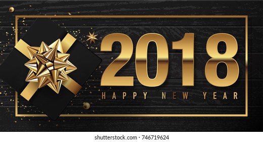 2018 happy new year vector greeting card and poster design with golden ribbon,gift box and star.EPS10.