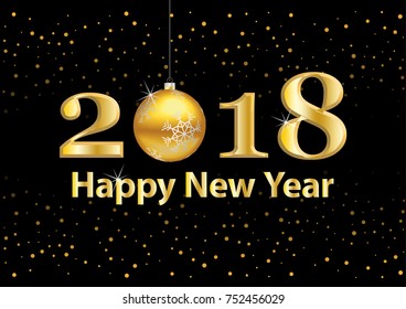 2018 Happy New Year vector background with gold silver glitter numbers. Festive retro poster with shimmering texture