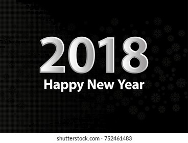 2018 Happy New Year vector background with silver glitter numbers. Festive retro poster with shimmering texture