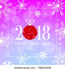 2018 Happy new year vector greeting card with red ball