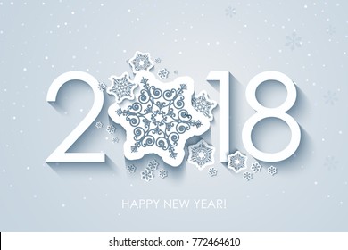 2018 Happy New Year. Vector New year background from paper with snowflakes