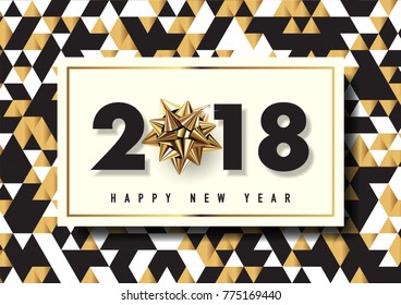 2018 happy new year vector greeting card and poster design with golden ribbon and star.