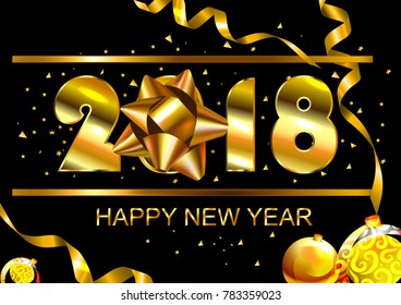 2018 Happy New Year vector background with golden numbers and elements on black. Vector illustration. 2018 theme 