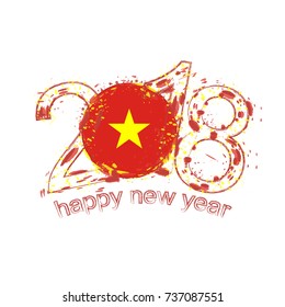 2018 Happy New Year Vietnam grunge vector template for greeting card, calendars 2018, seasonal flyers, christmas invitations and other.