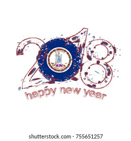 2018 Happy New Year Virginia US State  grunge vector template for greeting card, calendars 2018, seasonal flyers, christmas invitations and other.